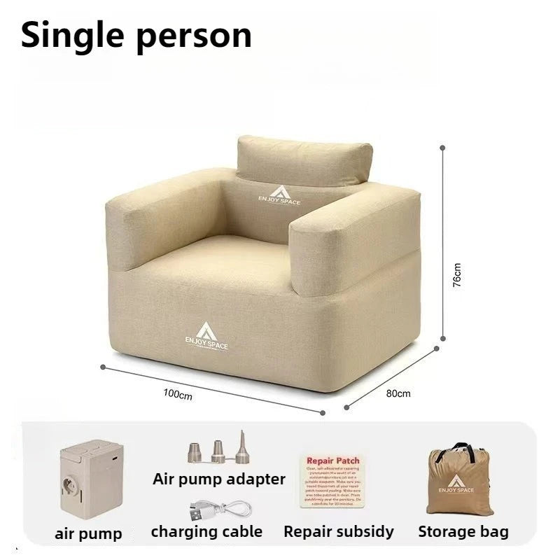 Outdoor Camping Air Sofa Household Pure Color Fashion Folding Electric Inflatable Sofa Portable Overnight Camp Sleeping Gears