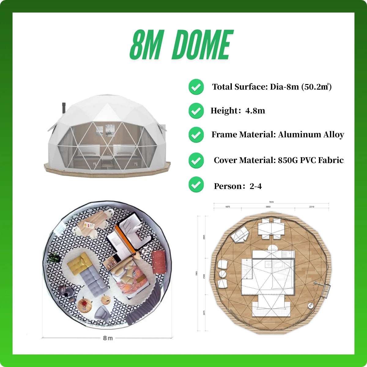 Luxury Camping Geodesic Dome House Hemispherical House PVC Geodesic Dome Tent Camping Dome Tent Hotel Tent for Glamping Resort