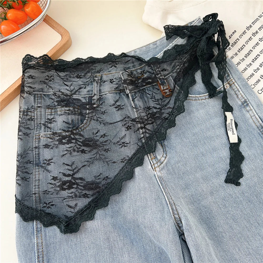 Y2K Women Lace Tulle Bandage Skirt Stacked