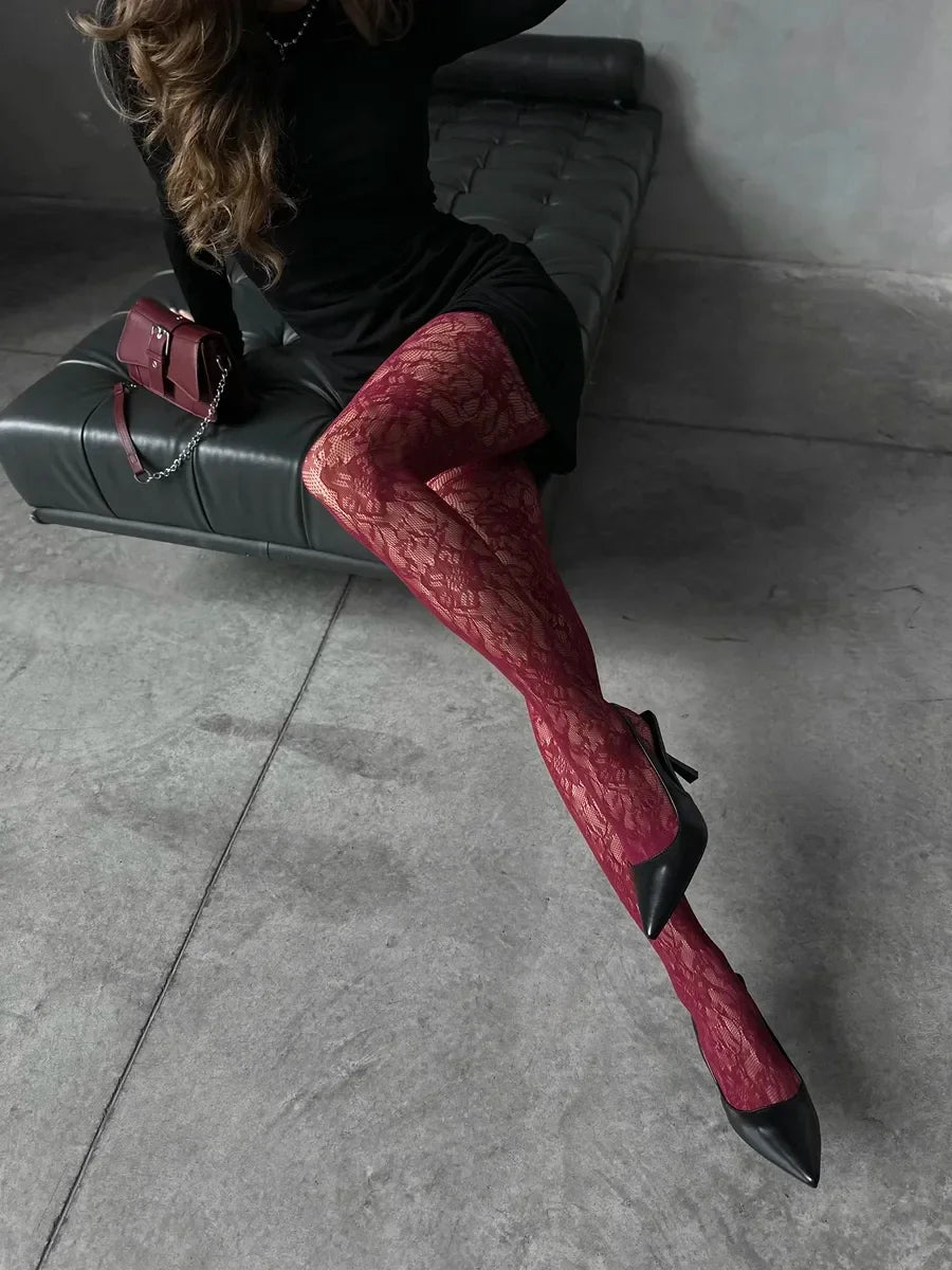 Y2K Floral Gothic Pantyhose 💖🖤