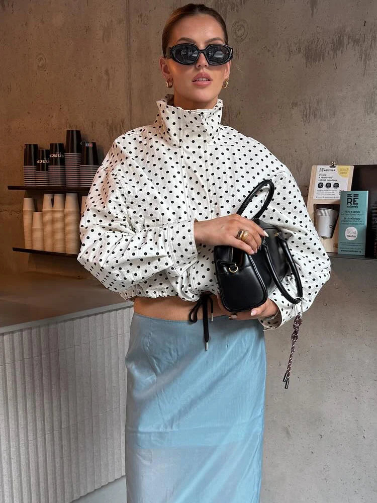 Polka Dot Zip Turtleneck Jacket 🔵