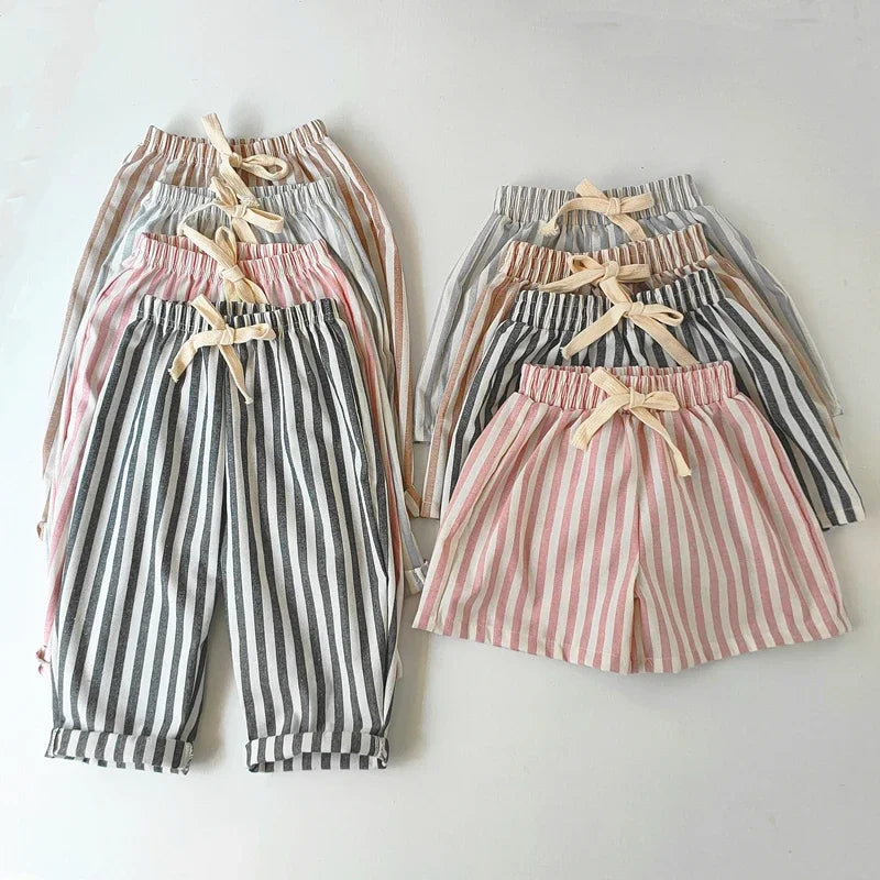 Kids Linen Stripe Casual Shorts
