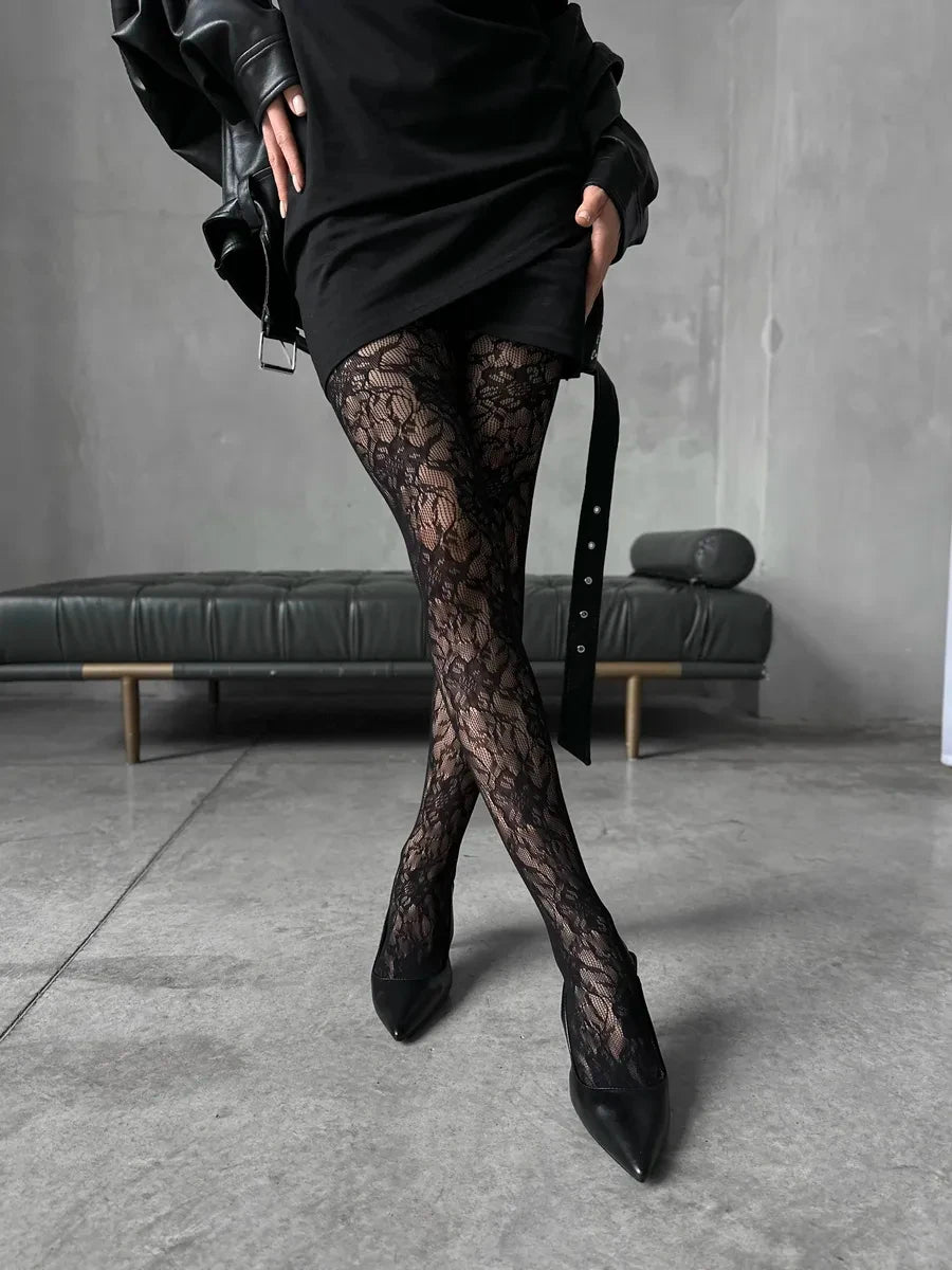 Y2K Floral Gothic Pantyhose 💖🖤