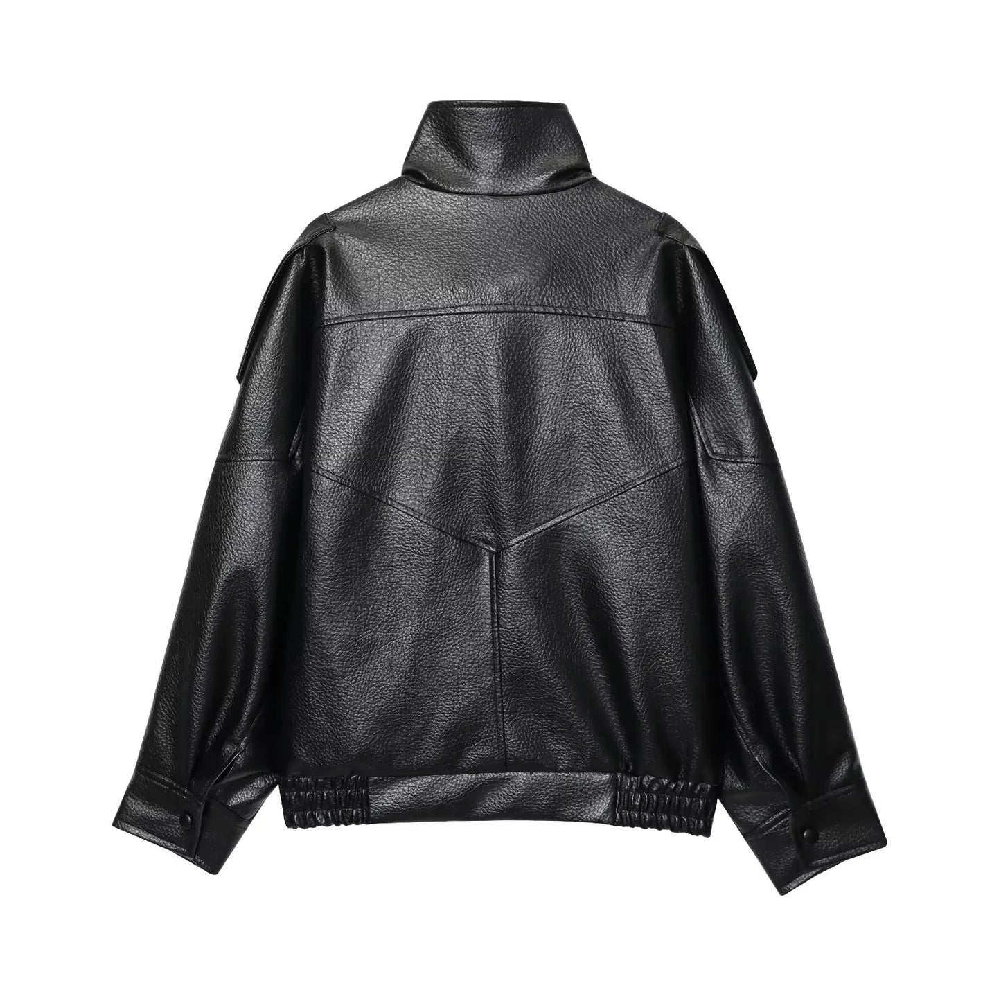 TFMLN Chic Black Faux Leather Jackets Women