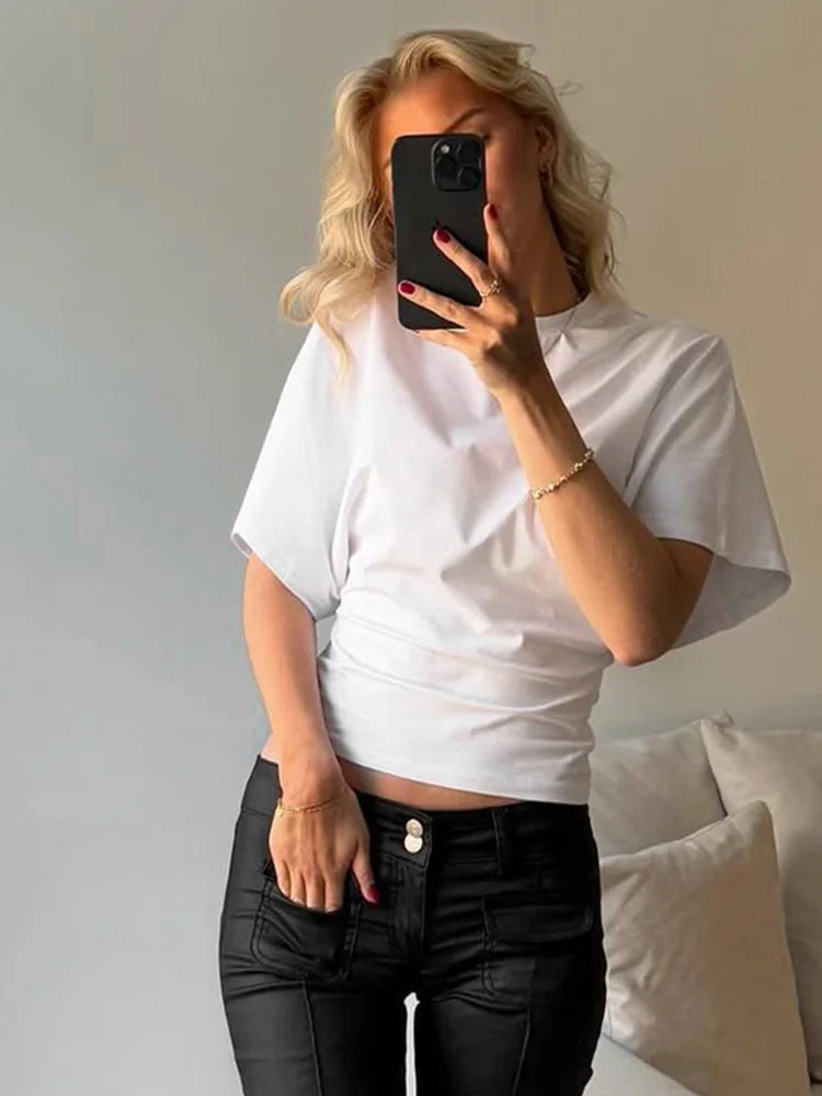 Gray Cropped T-shirt Women's O-neck Corset Tops