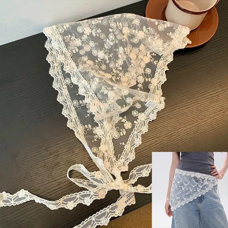 Y2K Women Lace Tulle Bandage Skirt Stacked