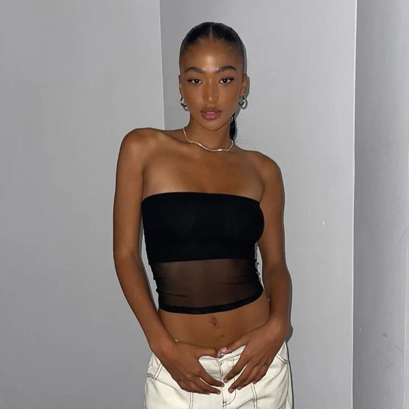 Y2K Mesh Strapless Crop Top 🕸️