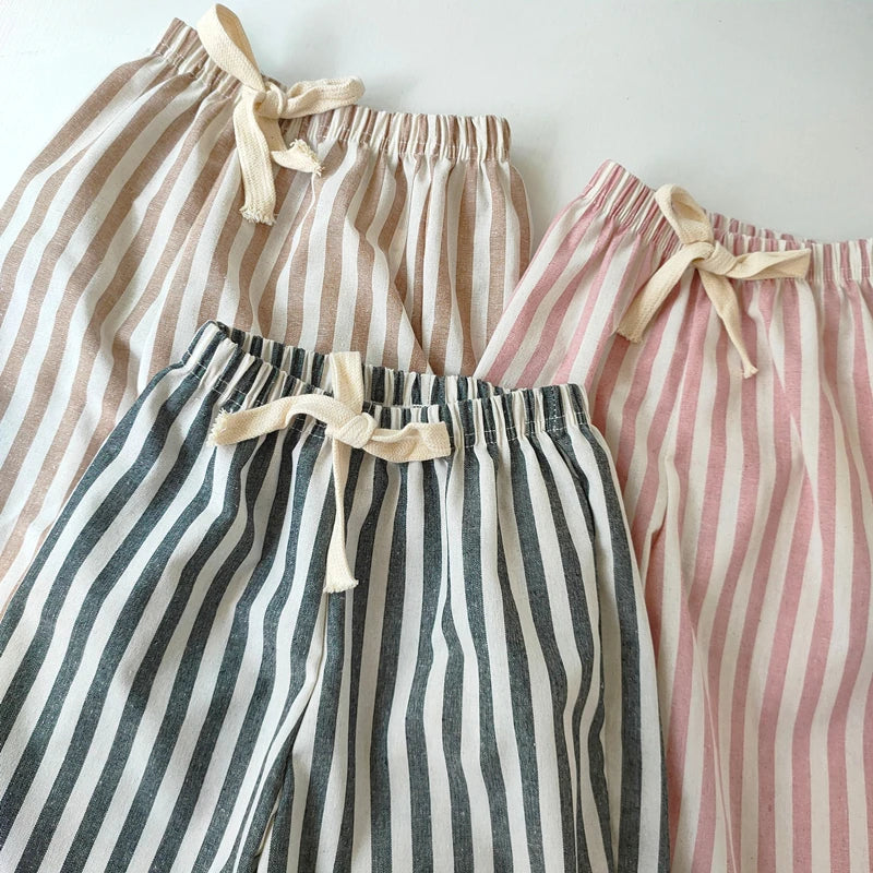 Kids Linen Stripe Casual Shorts
