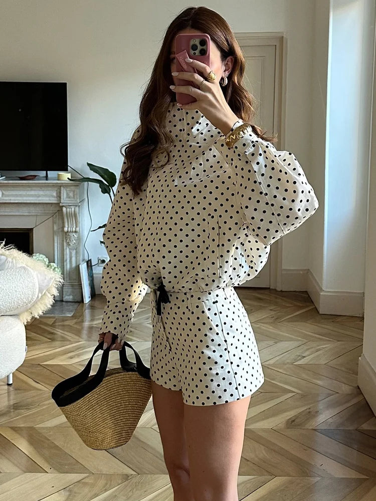 Polka Dot Zip Turtleneck Jacket 🔵