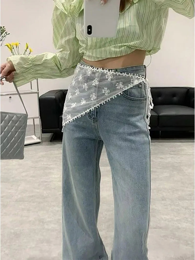 Y2K Women Lace Tulle Bandage Skirt Stacked