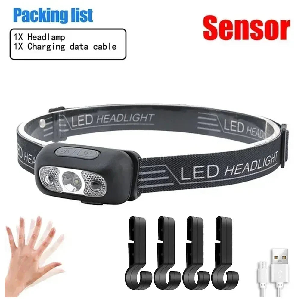 STAARICC Powerful LED Sensor Headlamp USB Rechargeable Headlight Led Head Torch Camping Search Light Flashlight Fishing Lantern