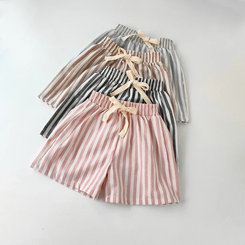 Kids Linen Stripe Casual Shorts