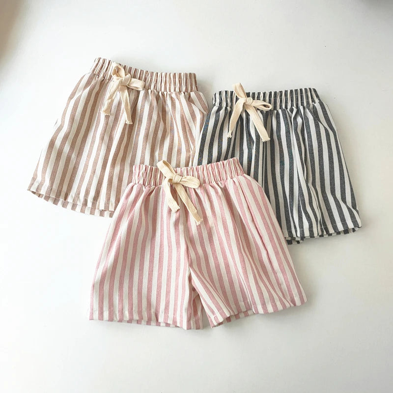 Kids Linen Stripe Casual Shorts