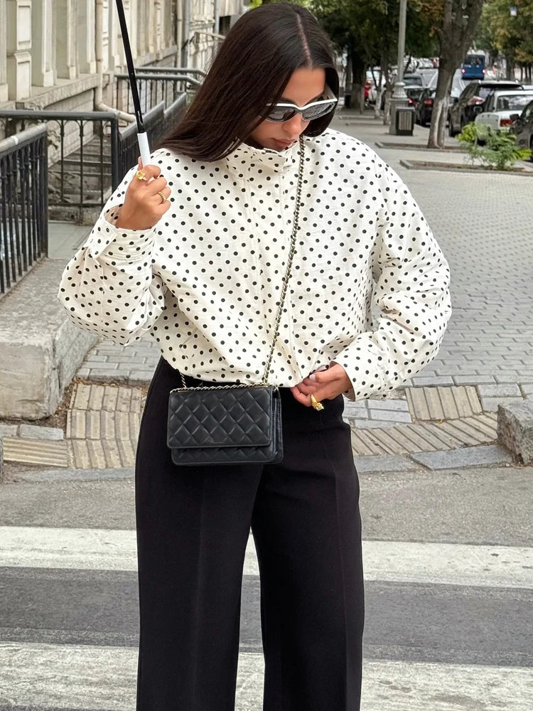 Polka Dot Zip Turtleneck Jacket 🔵