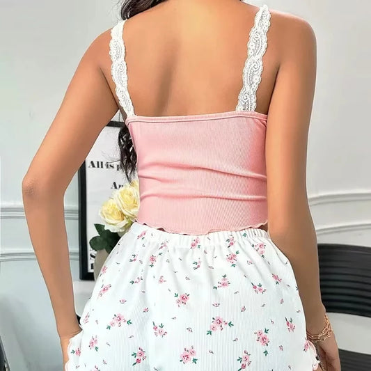 Pink Lace Pajama Set 🌸