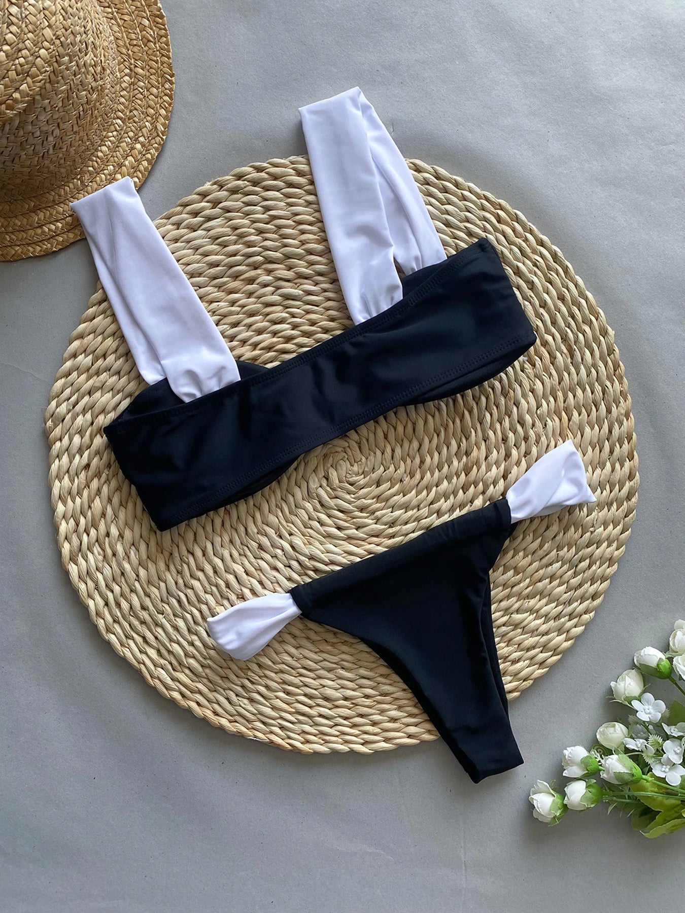 2024 New Sexy Patchwork Bikini Set Bandeau Push Up Swimwear Women Swimsuit Female Low Waist Bathing Suit Beachwear Swimming Suit