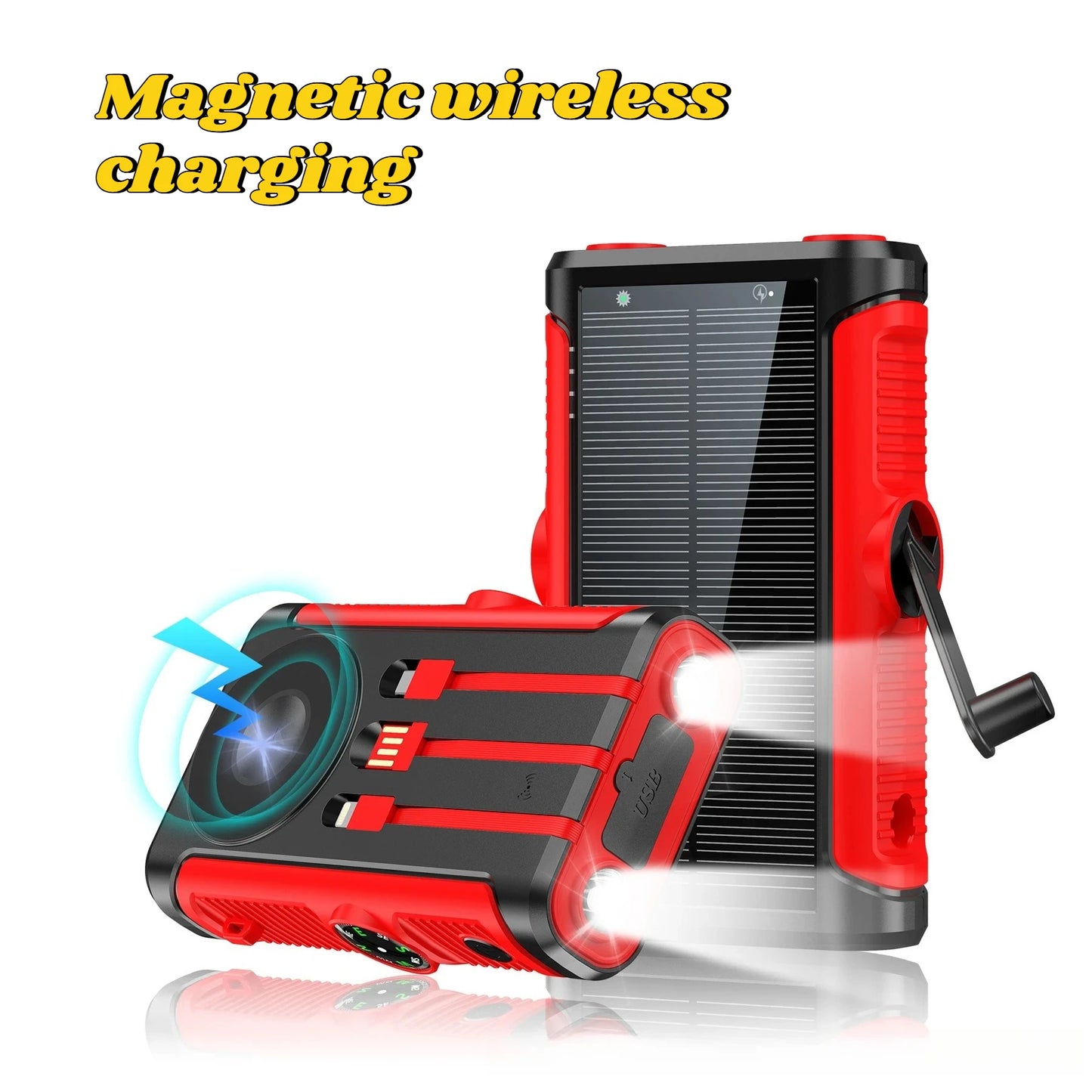 2025 NEW Solar Power Bank 20000mAh 22.5W Magnetic Wireless Powerbank Hand Crank with Cable Portable Charger for Outdoor Camping