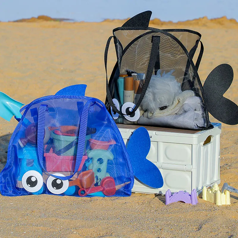 Cute Large Capacity Storage Bag Portable Foldable Mesh  Sand Digging Toy Organizer Pouch for Beach Travel Outdoor Sports