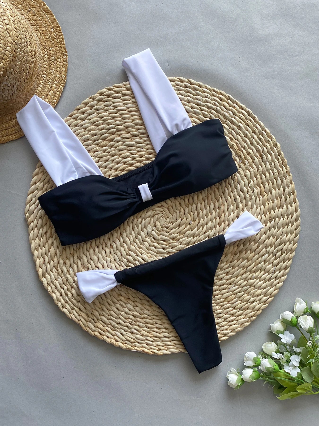 2024 New Sexy Patchwork Bikini Set Bandeau Push Up Swimwear Women Swimsuit Female Low Waist Bathing Suit Beachwear Swimming Suit