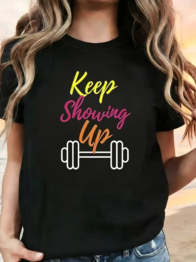 The Gym Is My Therapy Graphic T-Shirt Dumbbell Weightlifting Print Soft Casual Short Sleeve Women Daily Basic Top
