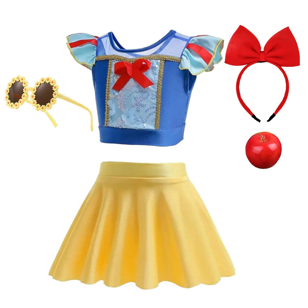 2025 Summer Hot Swimsuit Snow White Design Two Pieces Swimwear Girl Vacation Beach Clothing Pool Swimming Suit Kawaii Bikini Set