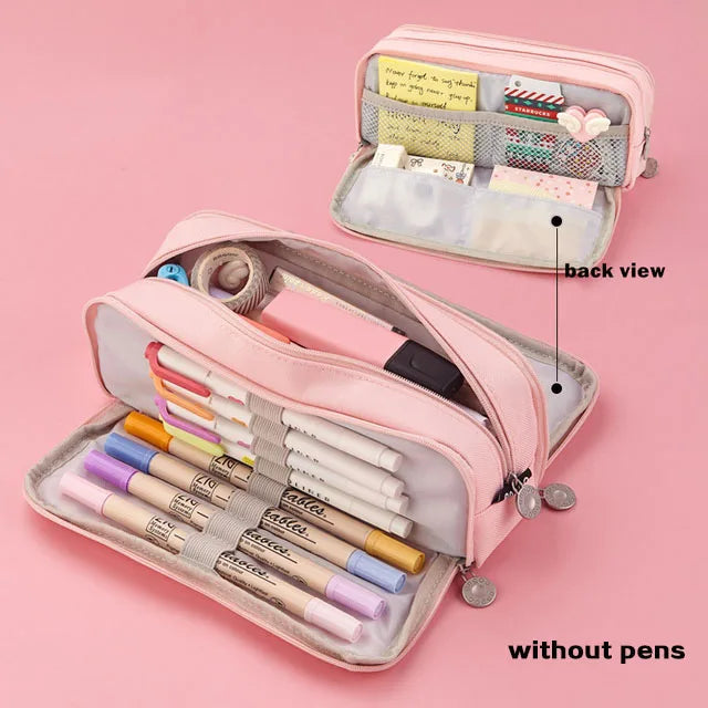 Aesthetic Fabric Student School Pencil Case Dual-window Design Back To School Stationery