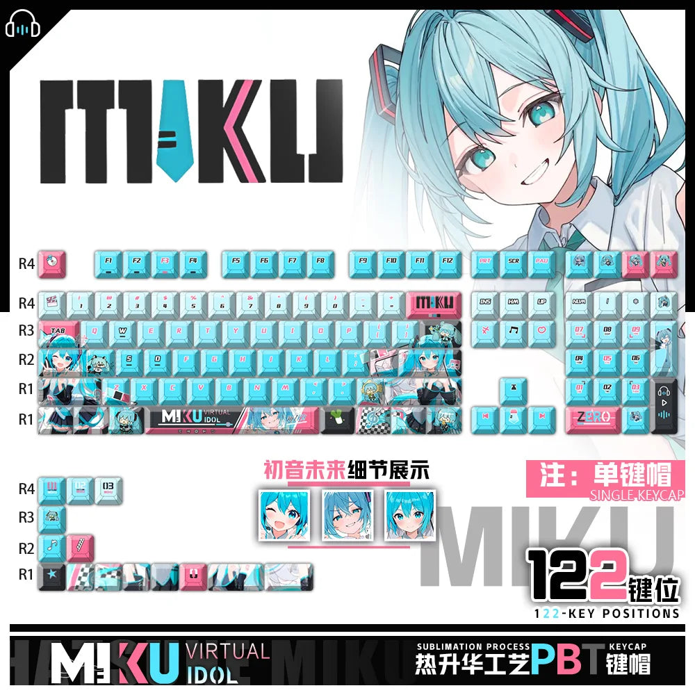 Hatsune Miku Mechanical Keycaps 122-Key 🎵