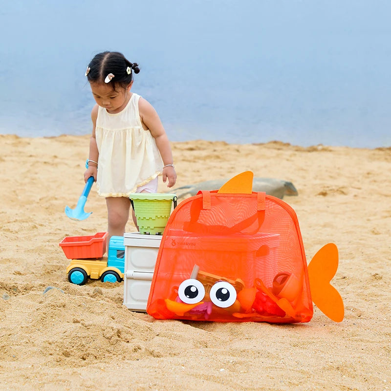 Cute Large Capacity Storage Bag Portable Foldable Mesh  Sand Digging Toy Organizer Pouch for Beach Travel Outdoor Sports