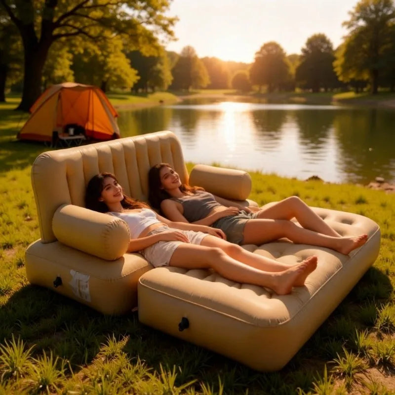 Outdoor Inflatable Foldable Sofa Bed Camping Air Mattress Waterproof Dual Use for 2 Persons