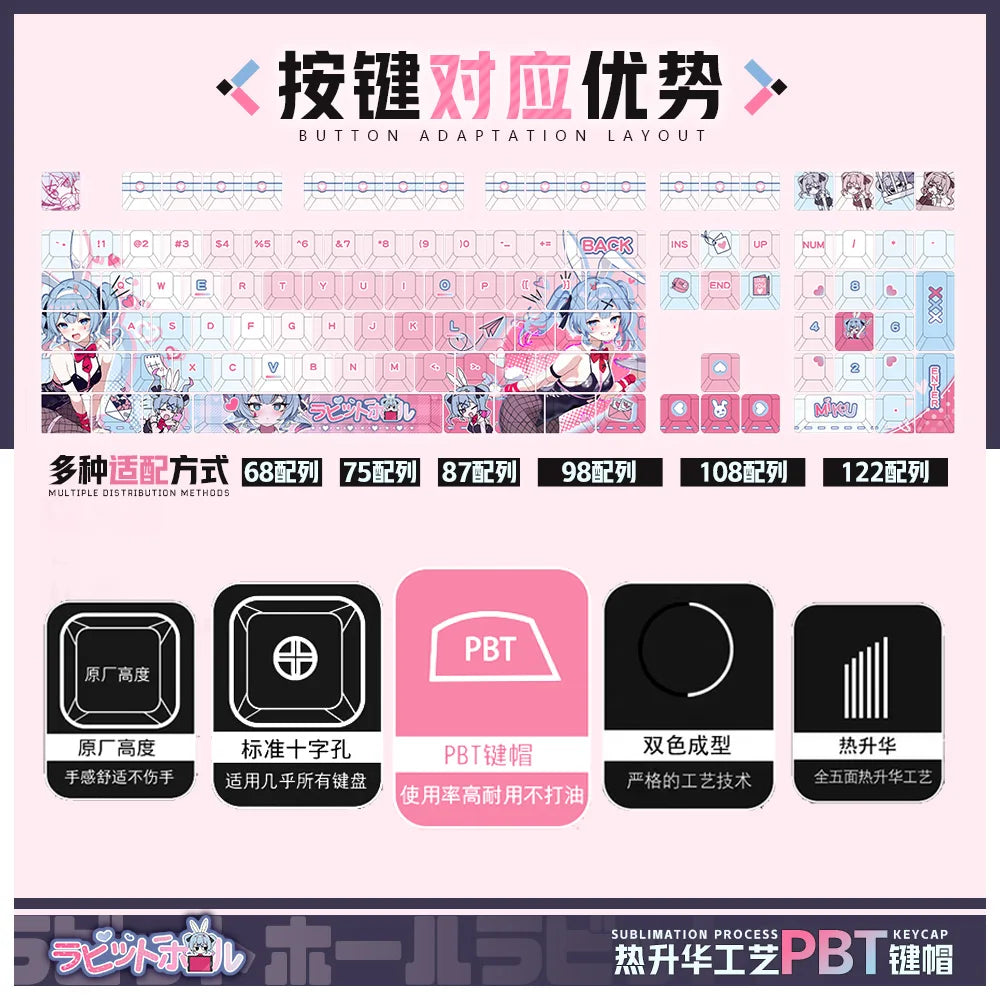 Rabbit Hole Anime 122-Key PBT Mechanical Keycaps ⌨️