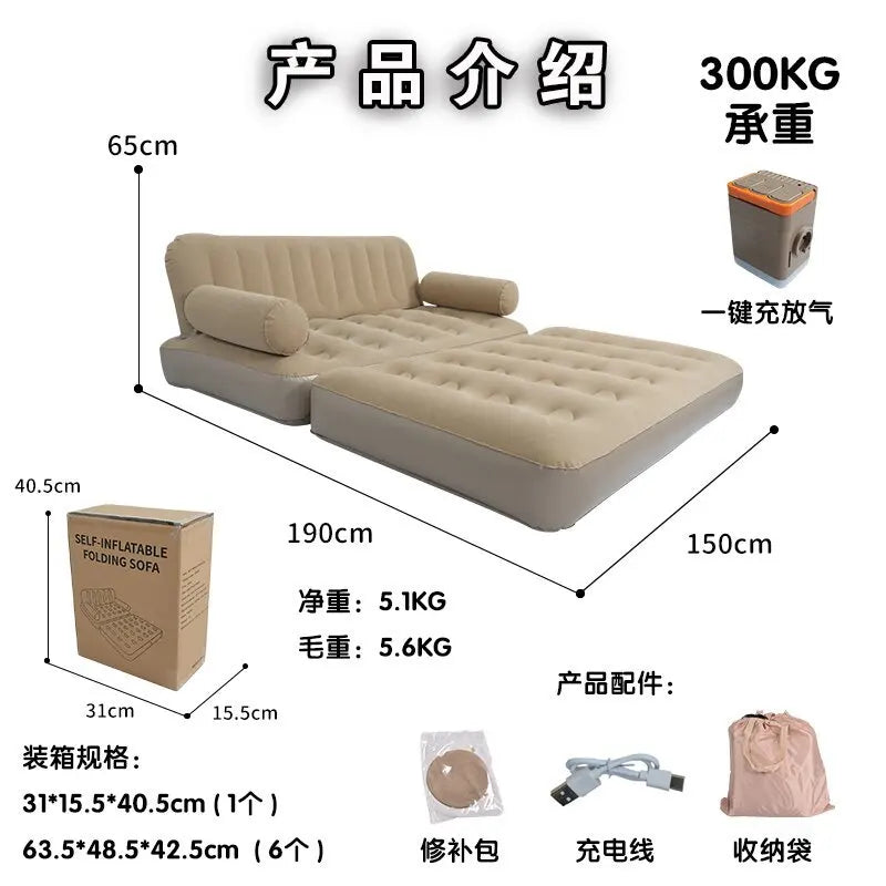 Outdoor Inflatable Foldable Sofa Bed Camping Air Mattress Waterproof Dual Use for 2 Persons