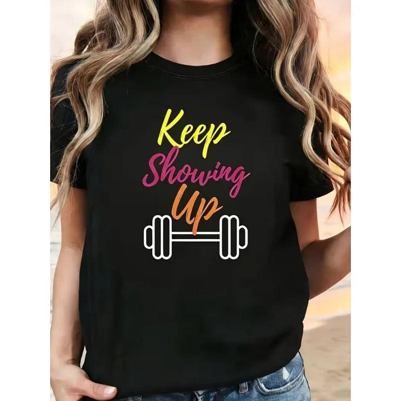 The Gym Is My Therapy Graphic T-Shirt Dumbbell Weightlifting Print Soft Casual Short Sleeve Women Daily Basic Top