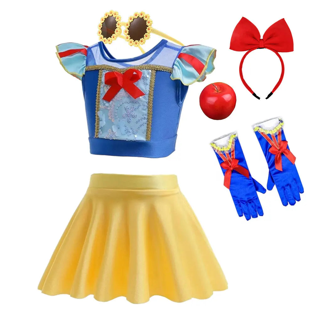 2025 Summer Hot Swimsuit Snow White Design Two Pieces Swimwear Girl Vacation Beach Clothing Pool Swimming Suit Kawaii Bikini Set