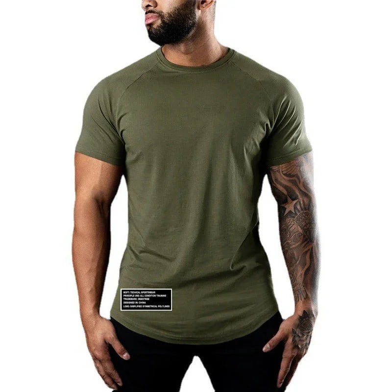 Men Gym Sport Shirts Summer Cotton Breathable Slim Fit Muscle Clothing Casual Fitness Workout Short Sleeve Crew neck T -Shirts
