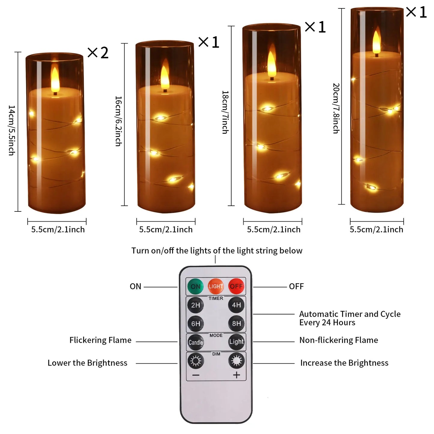 Set Of 5 Flameless LED Candles With Embedded Star String Lights Battery Operated Pillar Candles With Timer Remote For Home Decor