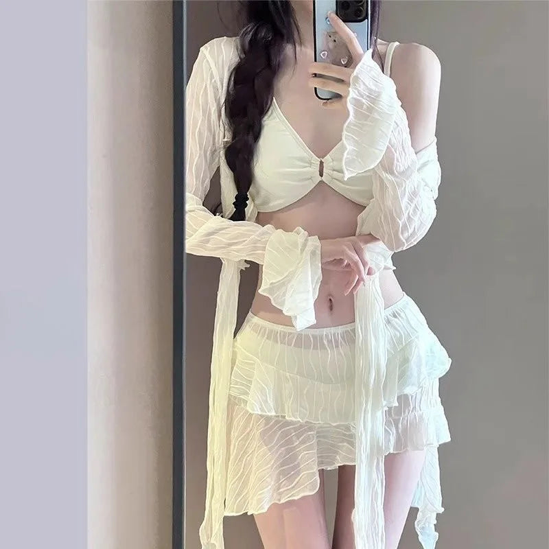 Sexy Bikini Swimsuit Women's Conservative Slimming Belly Covering Separate Swimwear Four-Piece Set Beach Vacation Hot Spring