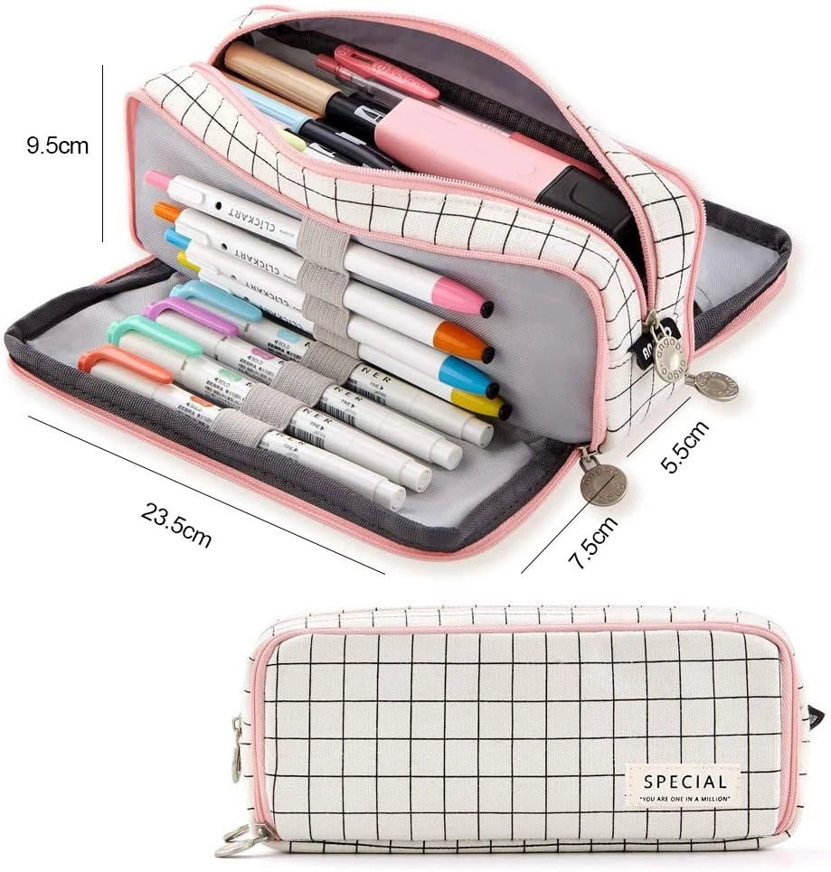 Aesthetic Fabric Student School Pencil Case Dual-window Design Back To School Stationery