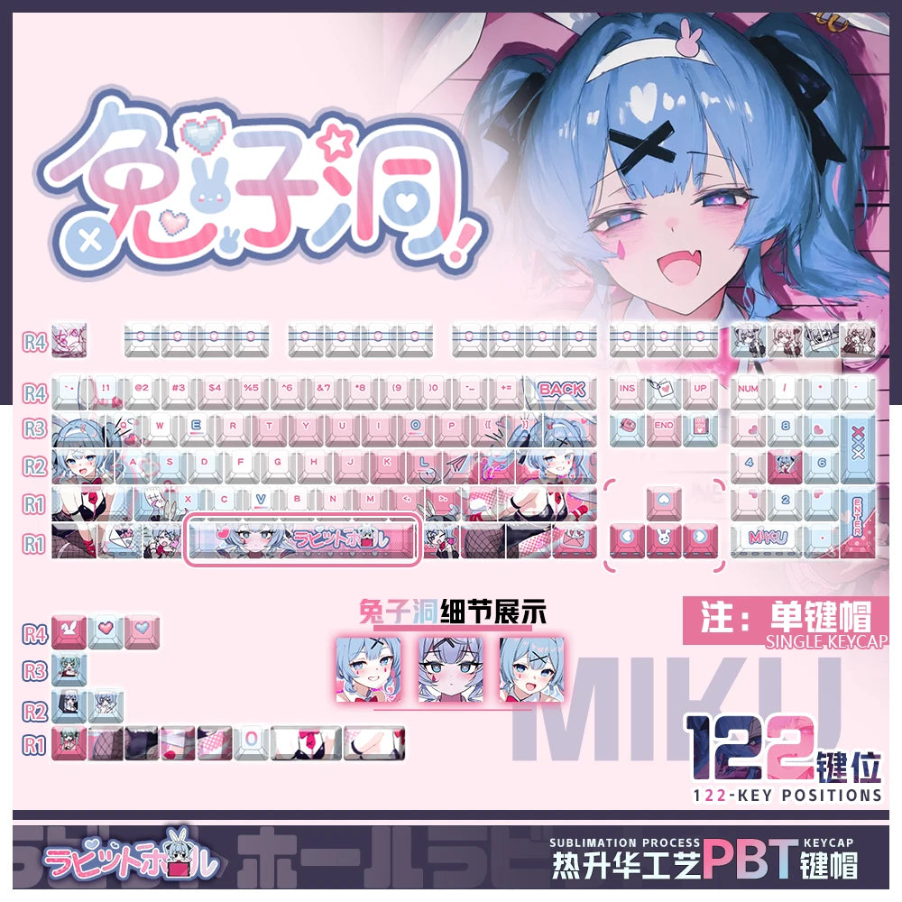 Rabbit Hole Anime 122-Key PBT Mechanical Keycaps ⌨️
