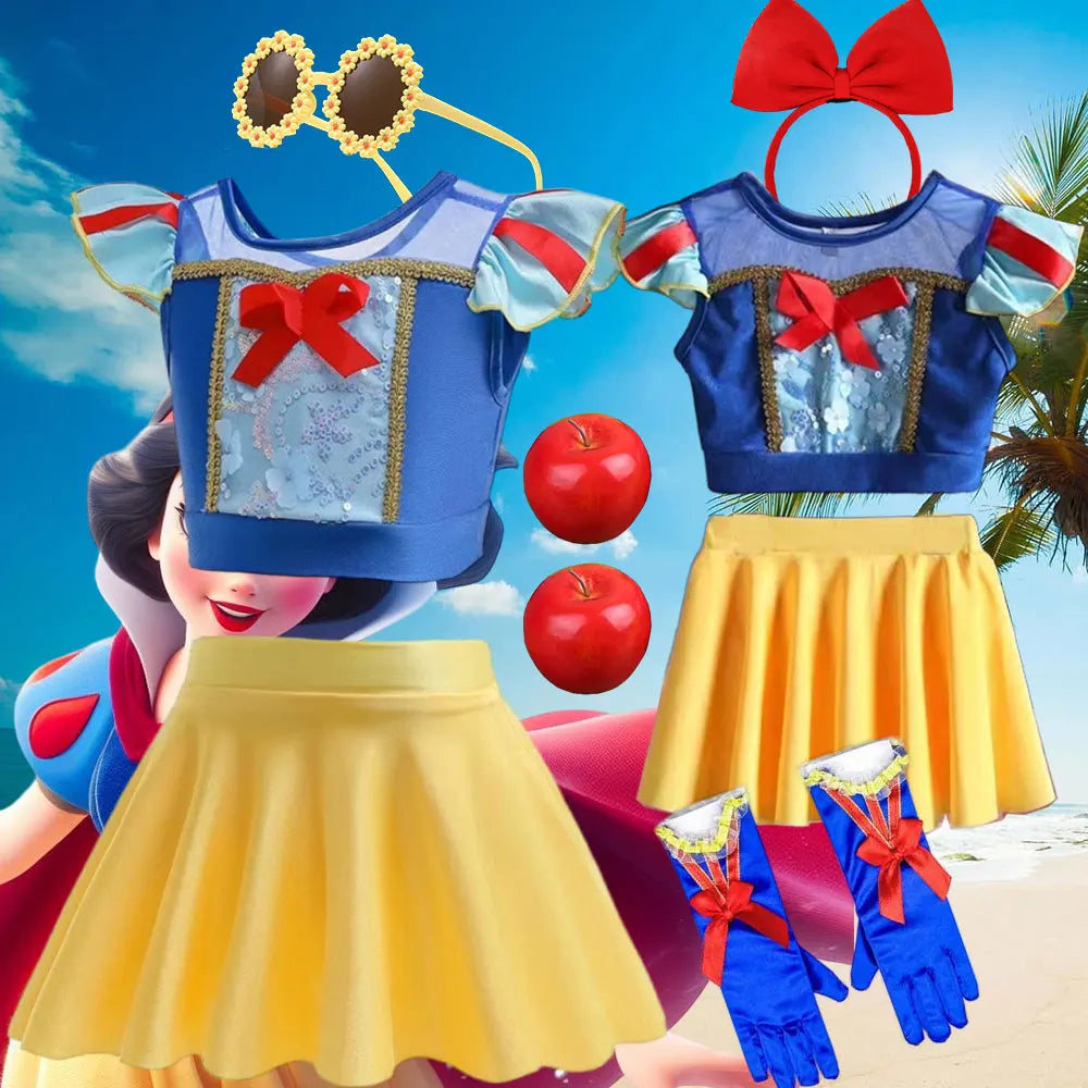 2025 Summer Hot Swimsuit Snow White Design Two Pieces Swimwear Girl Vacation Beach Clothing Pool Swimming Suit Kawaii Bikini Set