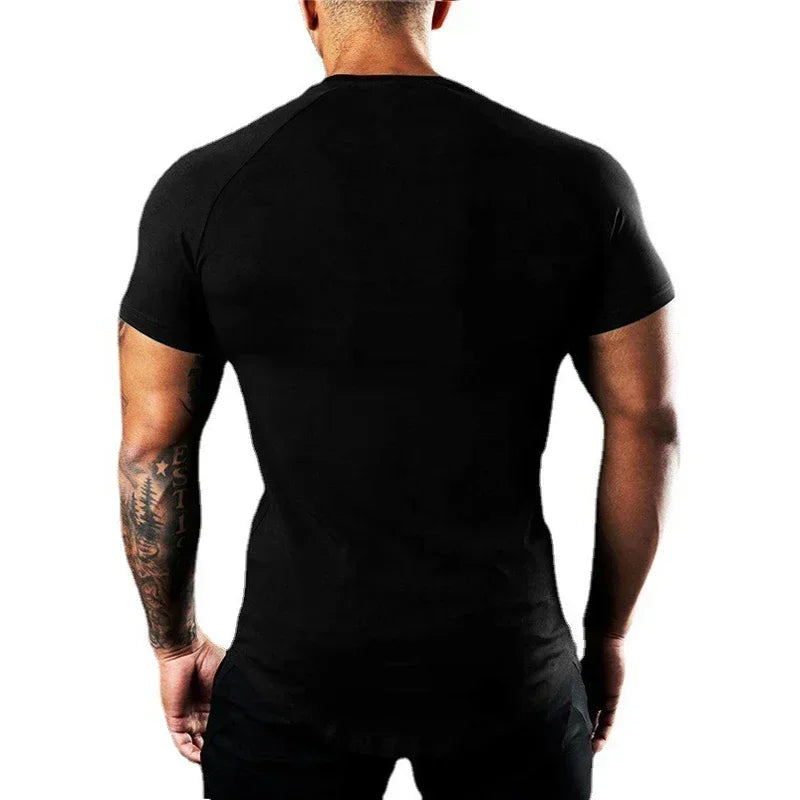 Men Gym Sport Shirts Summer Cotton Breathable Slim Fit Muscle Clothing Casual Fitness Workout Short Sleeve Crew neck T -Shirts