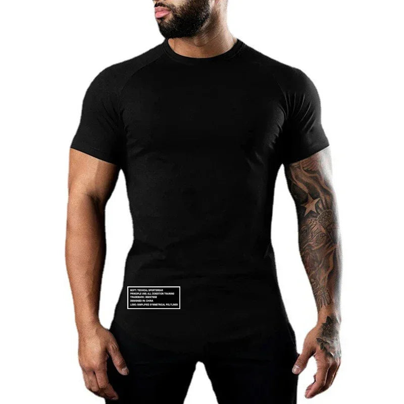 Men Gym Sport Shirts Summer Cotton Breathable Slim Fit Muscle Clothing Casual Fitness Workout Short Sleeve Crew neck T -Shirts