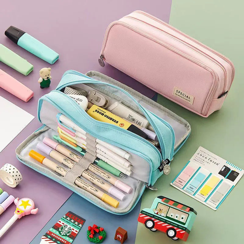 Aesthetic Fabric Student School Pencil Case Dual-window Design Back To School Stationery