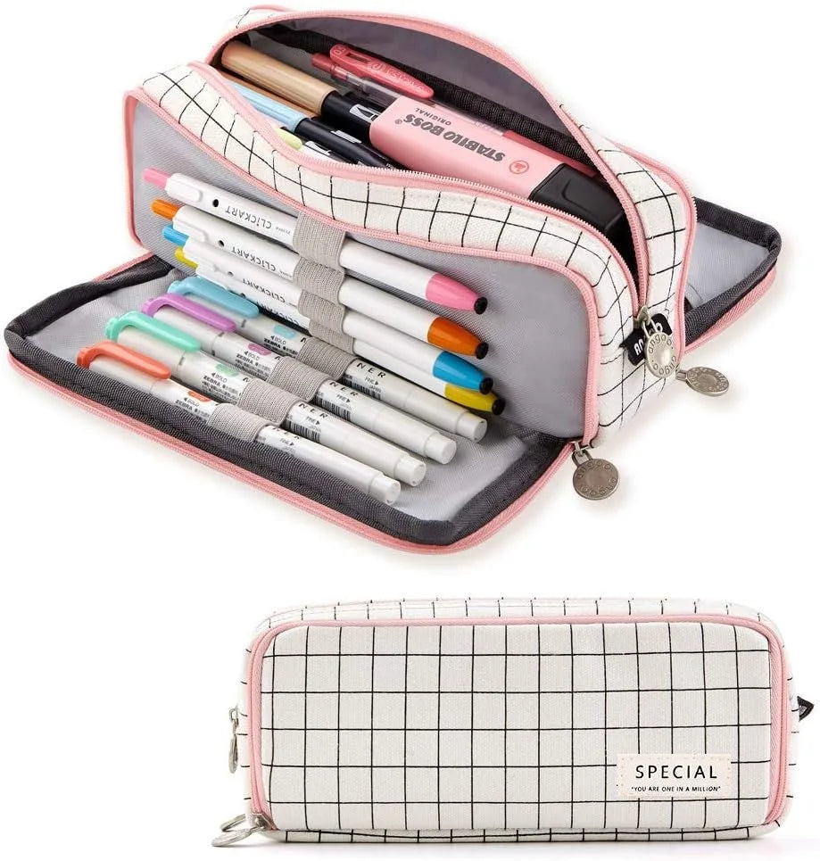 Aesthetic Fabric Student School Pencil Case Dual-window Design Back To School Stationery