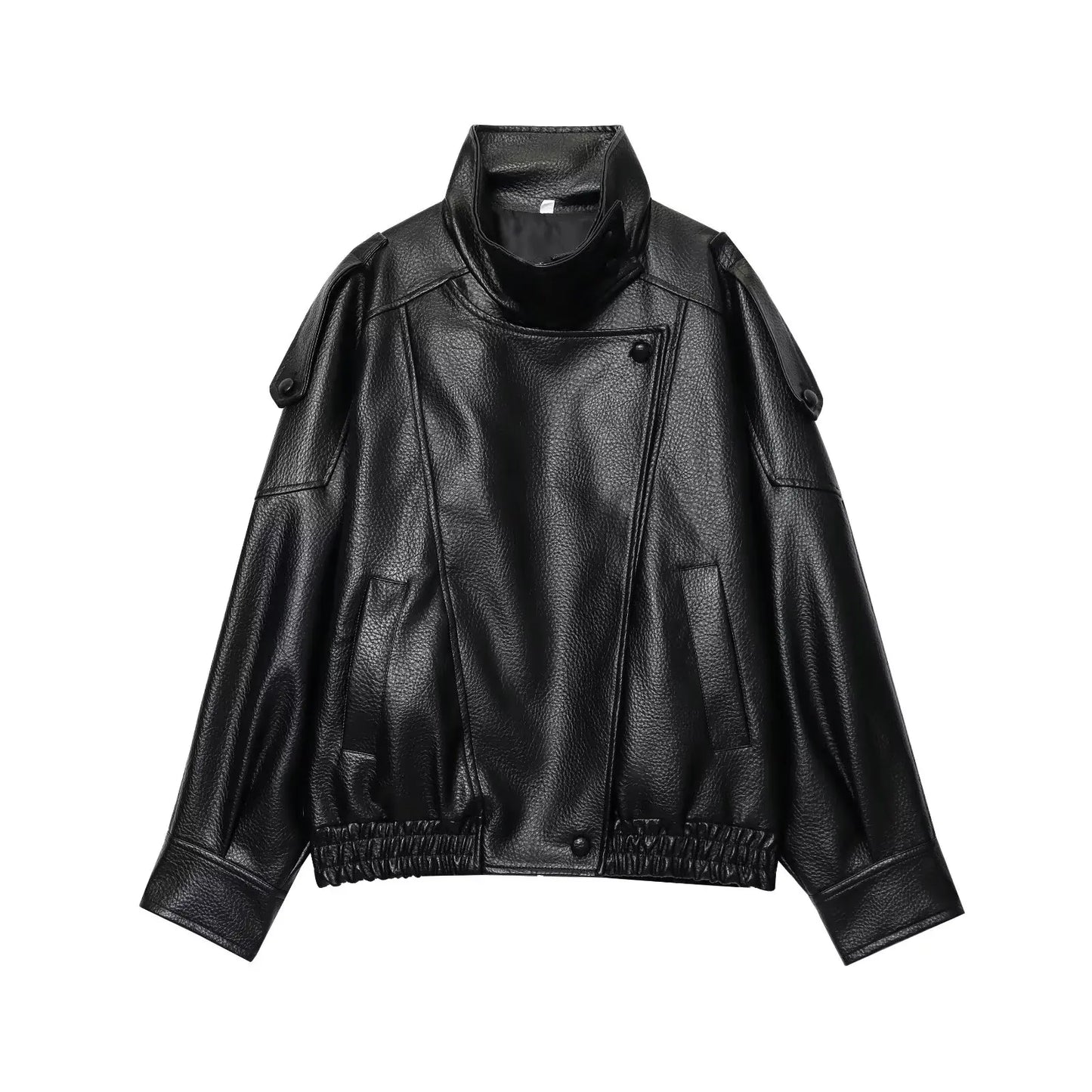 TFMLN Chic Black Faux Leather Jackets Women