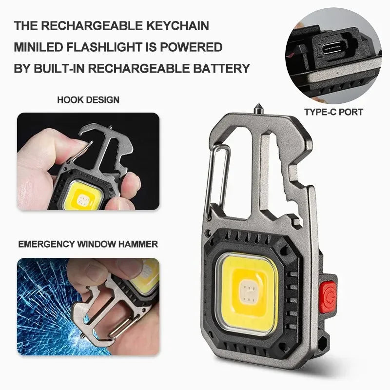 🔦 COB Keychain Work Light – 8 Modes, 500LM