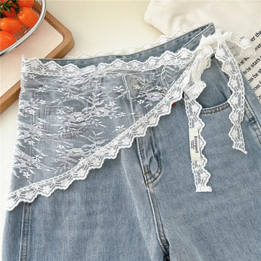 Y2K Women Lace Tulle Bandage Skirt Stacked