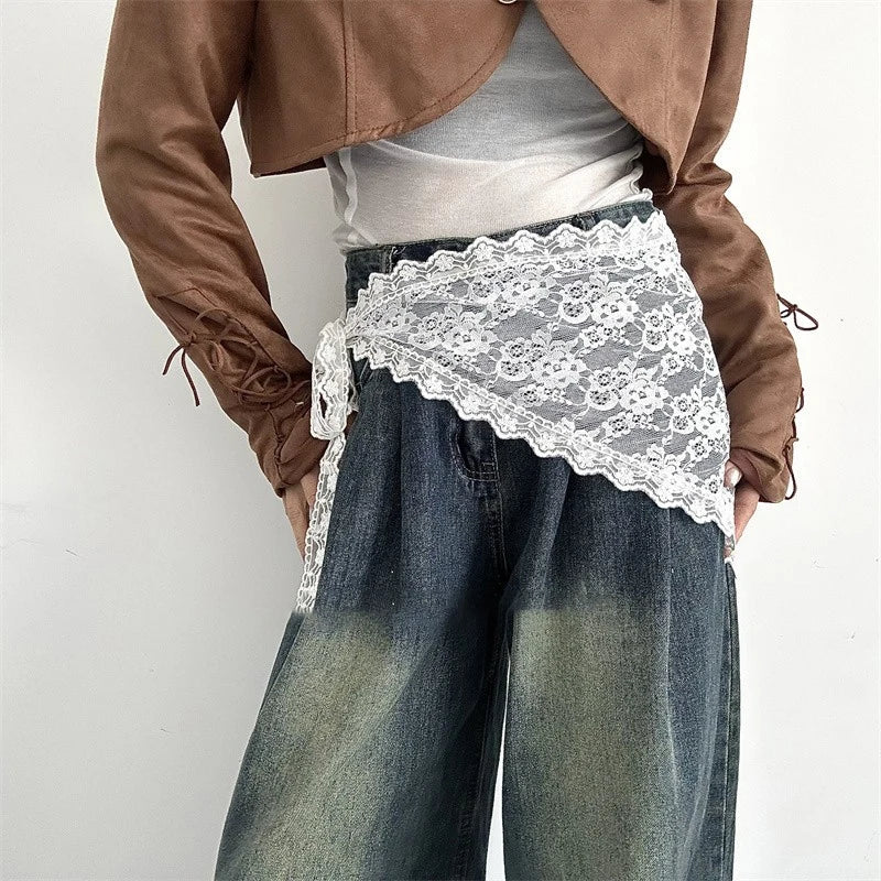Y2K Women Lace Tulle Bandage Skirt Stacked
