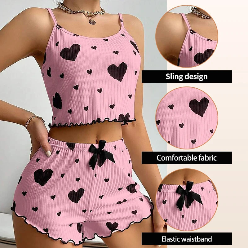 Love Print Tank Top Pajama Set 🤍