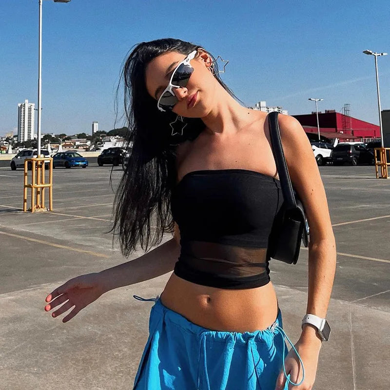 Y2K Mesh Strapless Crop Top 🕸️