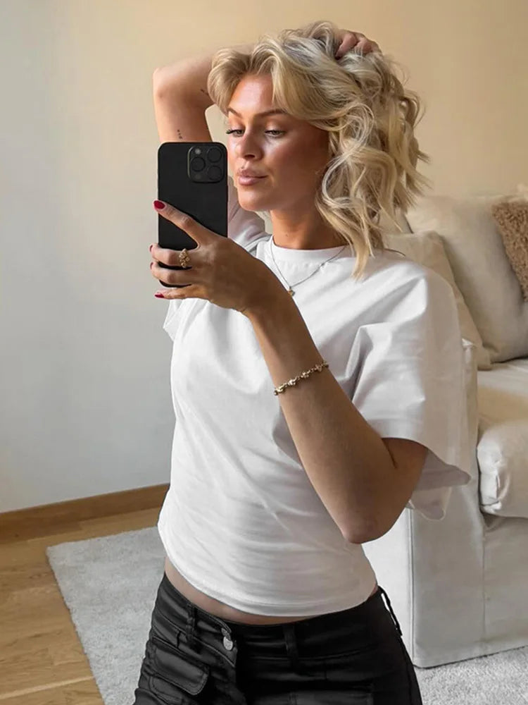 Gray Cropped T-shirt Women's O-neck Corset Tops